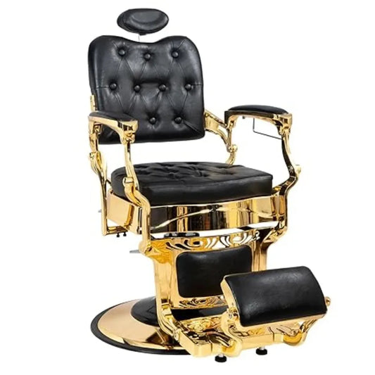 700lbs Heavy Duty Barber Chair | Vintage Recline Style with Smooth Hydraulic | 360° Rotatable, Headrest,Customized