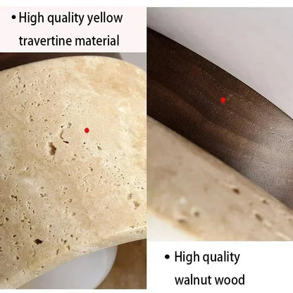 Yellow Travertine LED Ceiling Lamp Japanese Wooden Downlight round Wood Light for Living Room Corridor Porch Balcony