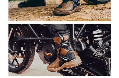 Retro Motorcycle Boots Cowhide Waterproof Mid-Calf Long riding Boots Men Women Riding Motocross Bota Motorbike Motocross Shoes