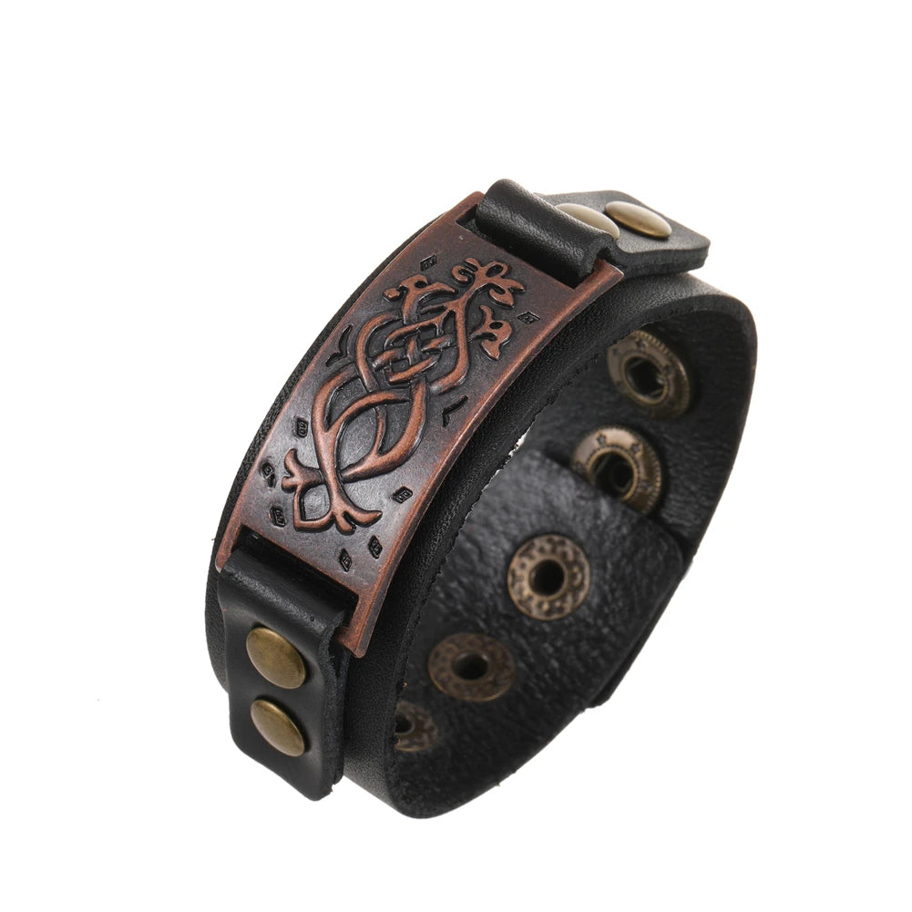 2025 Jewelry Handmade Weave Genuine Leather Bracelet Men Vintage Cuff Wide Leather Bracelet Pulsera Hombre