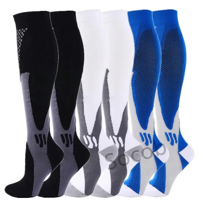 3/6/7 Pairs Compression Socks Women Medical Edema Running Socks Men Knee Length Cycling Socks  Football Basketball Outdoor trave