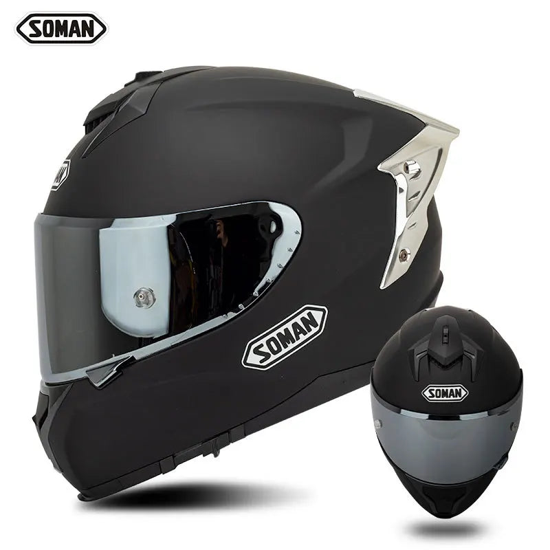 SOMAN ECE Motorcycle Helmet Adjustable Double Lenses Full Face Helmet Motocross Head Protection Anti-Fall Biker Motorbike Helmet