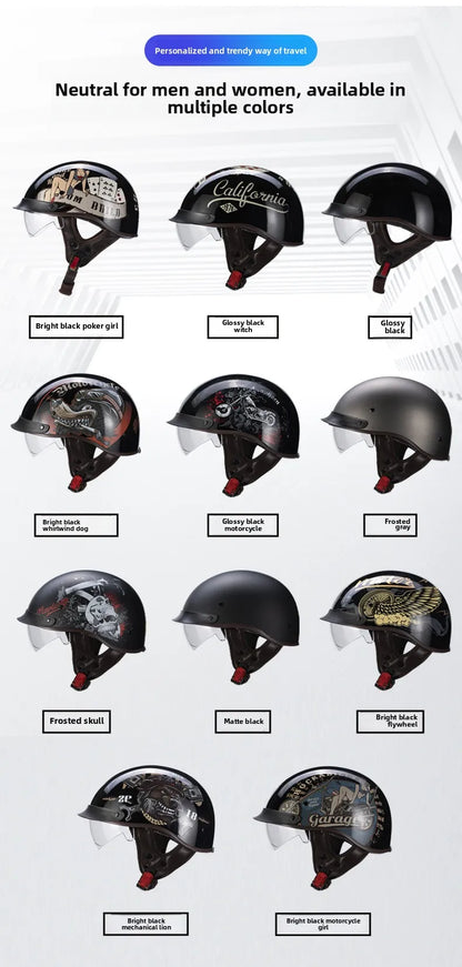 Vintage Helmet Motorcycle Half Helmet Men's and Women's Electric Locomotive Summer Hard Hat Hoop Helmet Personality