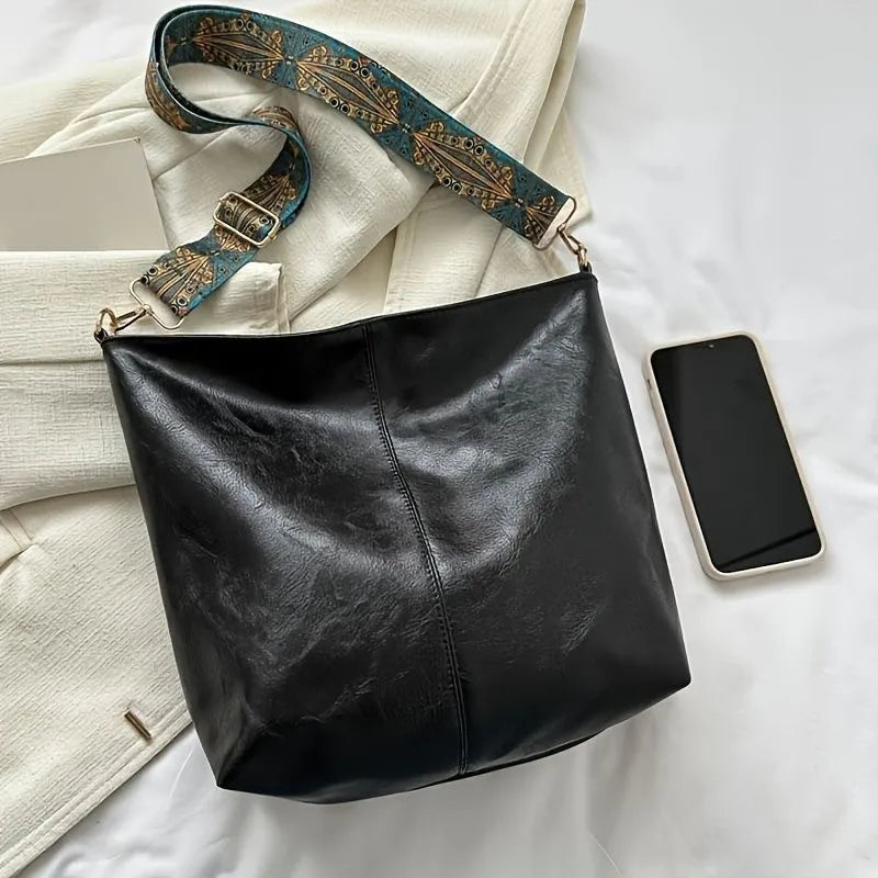 Bohemian Style Women Shoulder Bag, Vintage Wide Strap Crossbody with Intricate Embroidery, Versatile for Casual Commuting Wear