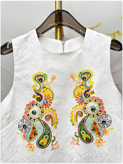 2026 Women Printed Beaded Dress Sleeveless Colorblock a Line Dress Elegant Summer Ladies Fashion Tank Dress Party Casual Dress