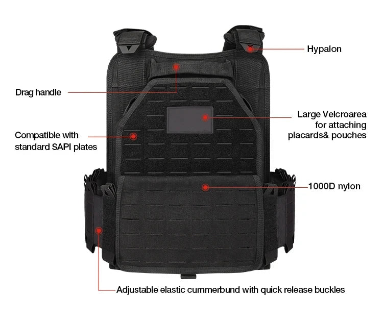 YAKEDA Tactical Plate Carrier Vest,Military Molle Assault Vest with Quick Release Buckles,Adjustable Padded Straps,1000D Nylon