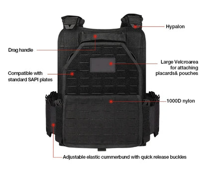 YAKEDA Tactical Plate Carrier Vest,Military Molle Assault Vest with Quick Release Buckles,Adjustable Padded Straps,1000D Nylon