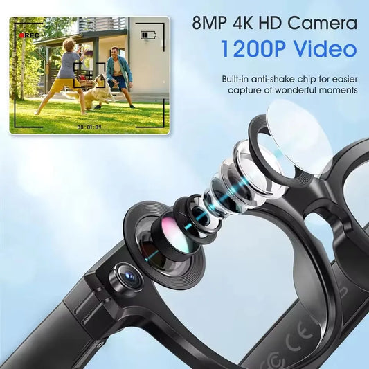 New4K Ultra HD AI Glasses Men Chat IP65 Waterproof Voice Assistant AI Transmission 800W Camera Bluetooth Call Smart Glasses 2025