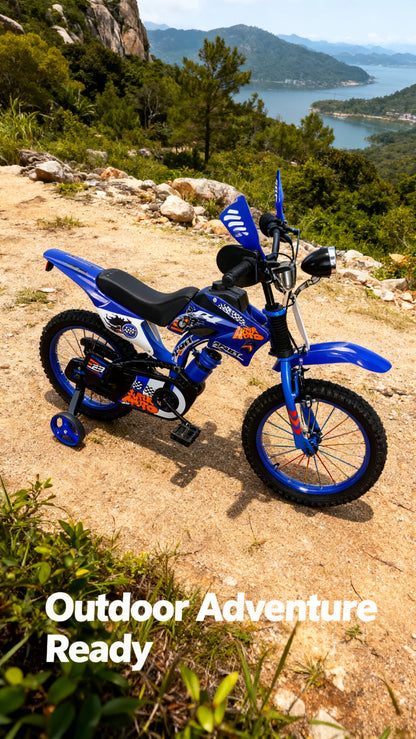 Blue Children's Off-Road Motorcycle Bicycle Pedal Bike with Headlamp Boys And Girls 12-16 Inch Cro