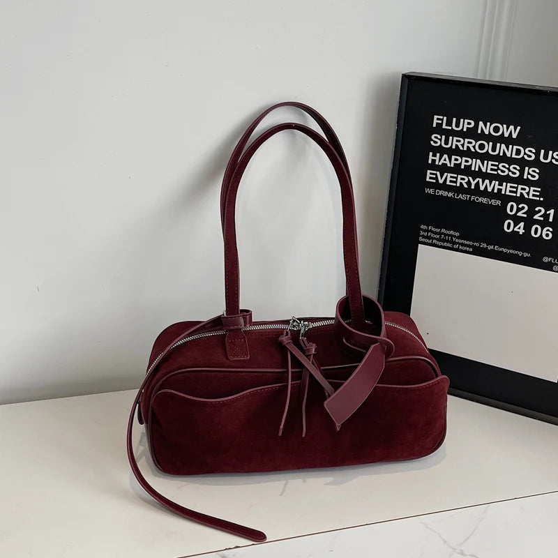 MOODS 2025 Autumn Latest Commute Shoulder Bags For Women PU Suede Pure Color Large Capacity Boston Bag Luxury Designer Handbags