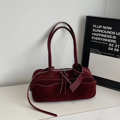 MOODS 2025 Autumn Latest Commute Shoulder Bags For Women PU Suede Pure Color Large Capacity Boston Bag Luxury Designer Handbags