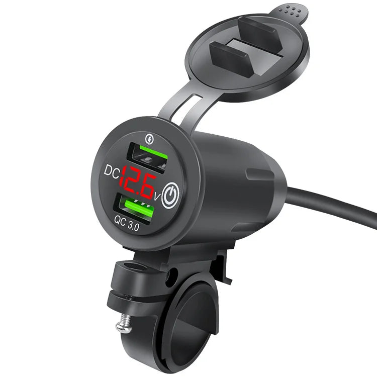 Motorcycle Modified Charger Fast Charger Dual QC3.0 USB LED Voltmeter Display Dual USB Charger Socket Motorcycle and Bicycle Acc