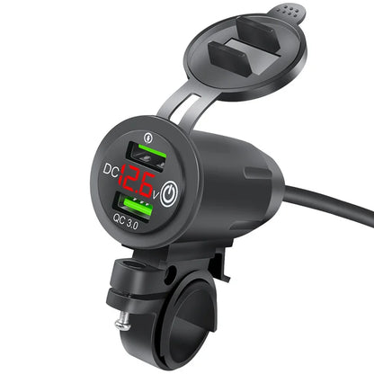 Motorcycle Modified Charger Fast Charger Dual QC3.0 USB LED Voltmeter Display Dual USB Charger Socket Motorcycle and Bicycle Acc