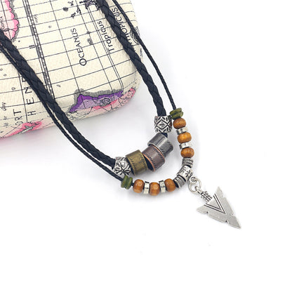 Collana Uomo Artificial Leather Rope Beaded Necklace Men Collier Homme Arrow Pendant Necklace For Men Jewelry Collar Hombre