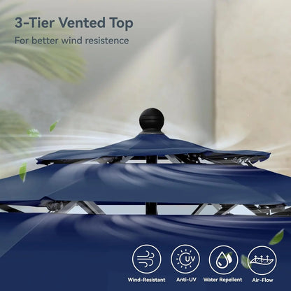 10ft Outdoor Patio Umbrellas for Outside, 3 Tier Vented Market Table Umbrella Windproof for Backyard, Deck, Customized