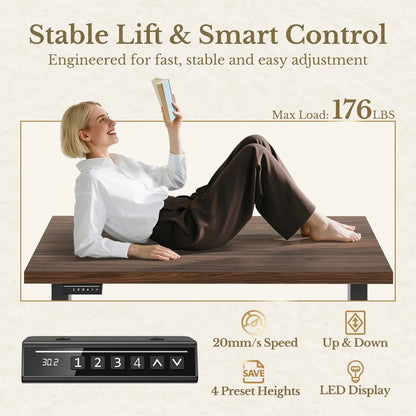 Home Office Furniture Set, 48 x 24 Electric Standing Desk and File Cabinet with 5 Drawes,1.18" Thickness, Customized