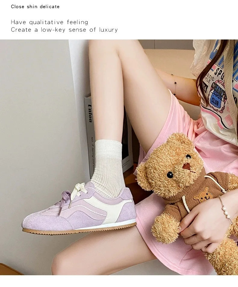 Women's Casual Shoes Suede Leather Training Shoes for Women 2026 Patchwork Retro Sneakers Ladies Casual Flat Heels Walking Shoes