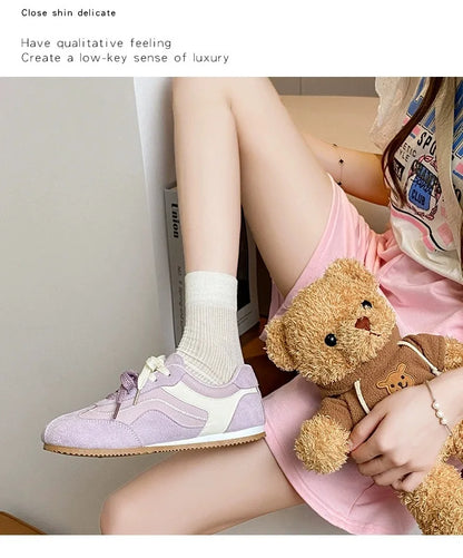 Women's Casual Shoes Suede Leather Training Shoes for Women 2026 Patchwork Retro Sneakers Ladies Casual Flat Heels Walking Shoes