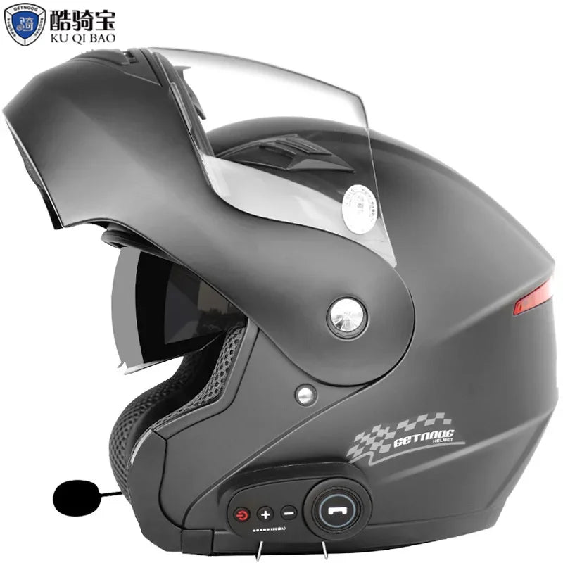 KUQIBAO motorcycle bluetooth helmet double lens uncovered motorcycle helmet with FM large capacity 1200mAh flip helmet