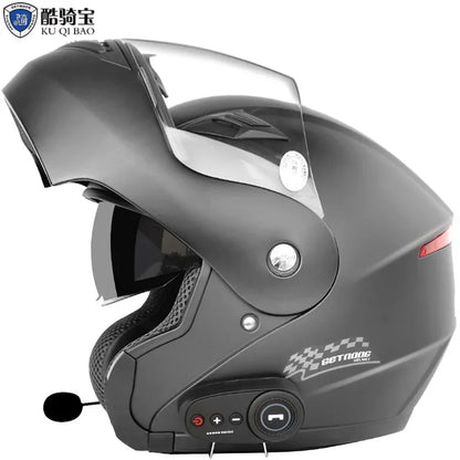 KUQIBAO motorcycle bluetooth helmet double lens uncovered motorcycle helmet with FM large capacity 1200mAh flip helmet
