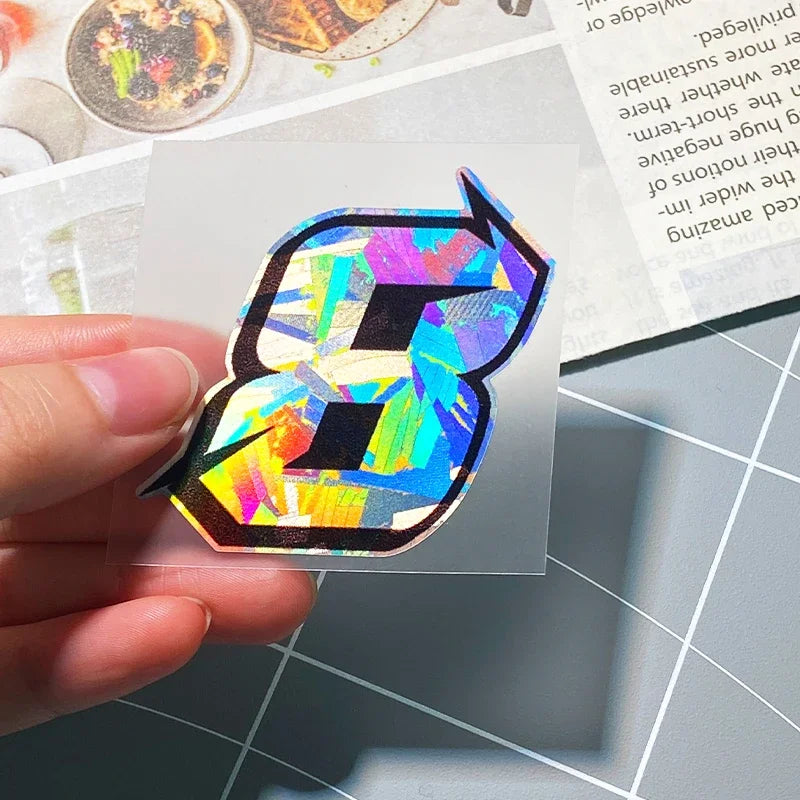 1PC Arabic Numbers Motorcycle Stickers Reflective Holographic Carbon Effect for Helmet Scooter Fuel Tank Front Fairing Decals