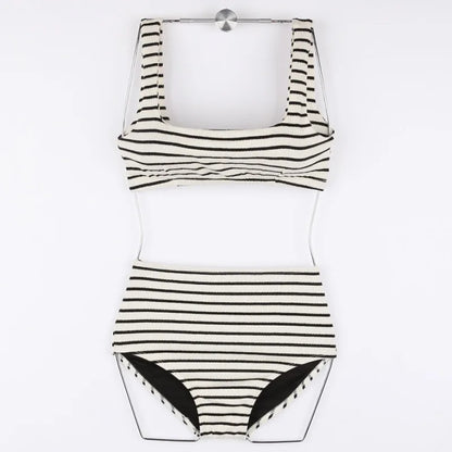 Korean Style Summer Stripe Women High Waisted Swimwear Female Push Up Swimsuit 2024 Swimming Bathing Suit Bikini Set Beach Wear