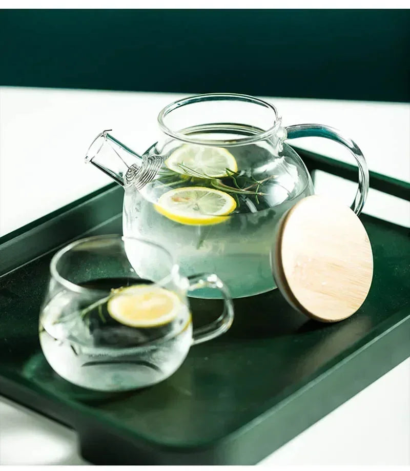 1.8L Transparent Borosilicate Glass Teapot Heat-Resistant Large Clear Tea Pot  Flower Tea Set Puer Kettle Cup Office Home Tool