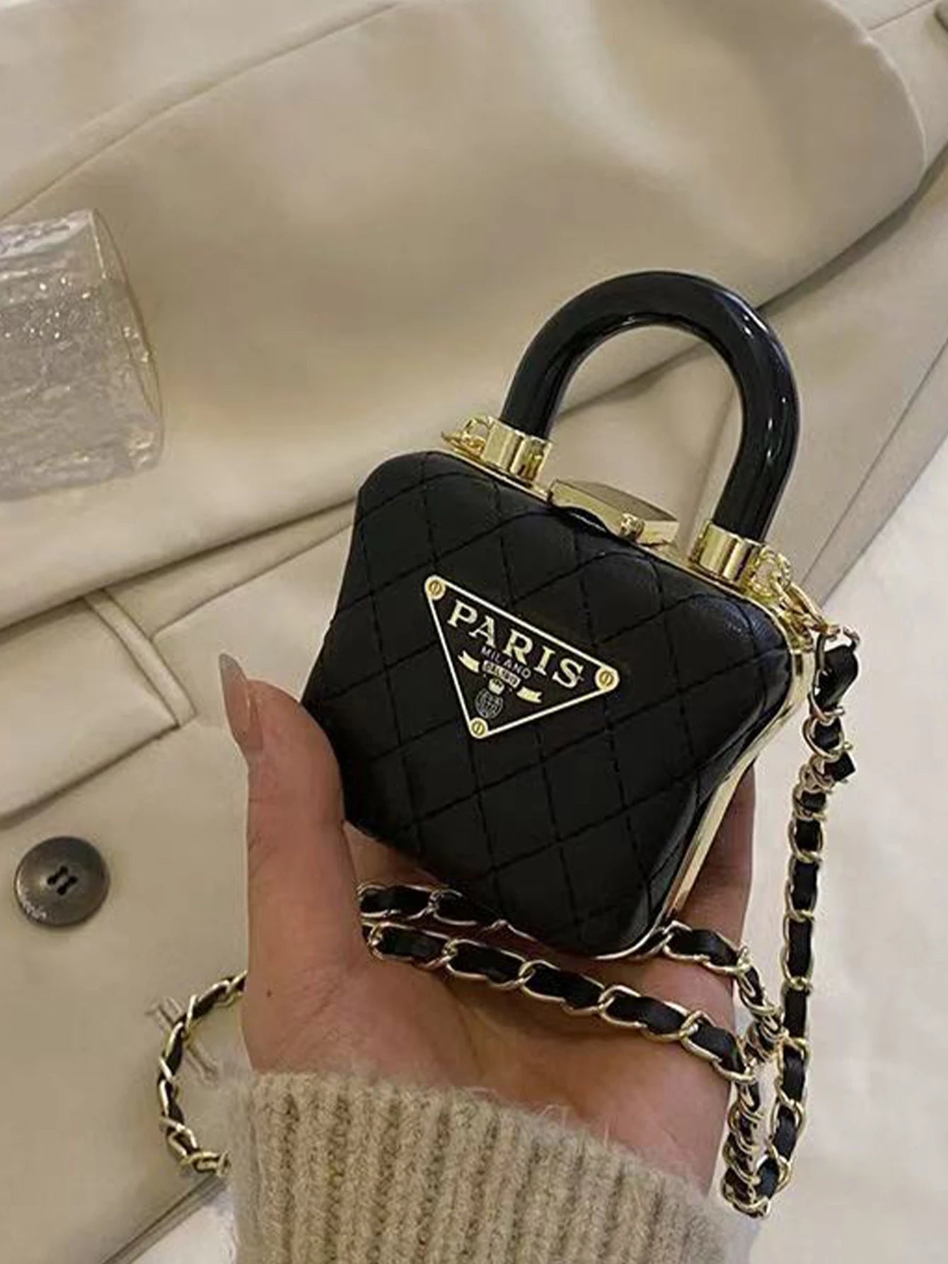 Diamond chain box, exquisite and versatile accessories, niche mini lipstick crossbody bag, earphone bag