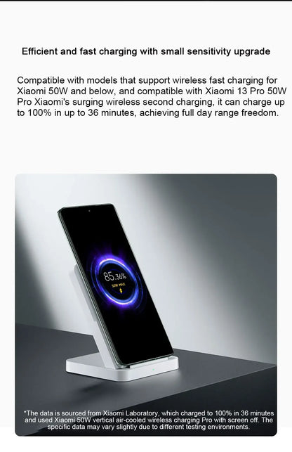 Original Xiaomi 50W Wireless Charger Pro Vertical Air Cooling Fast Charging For Xiaomi 13/12/11/10 Series For iPhone