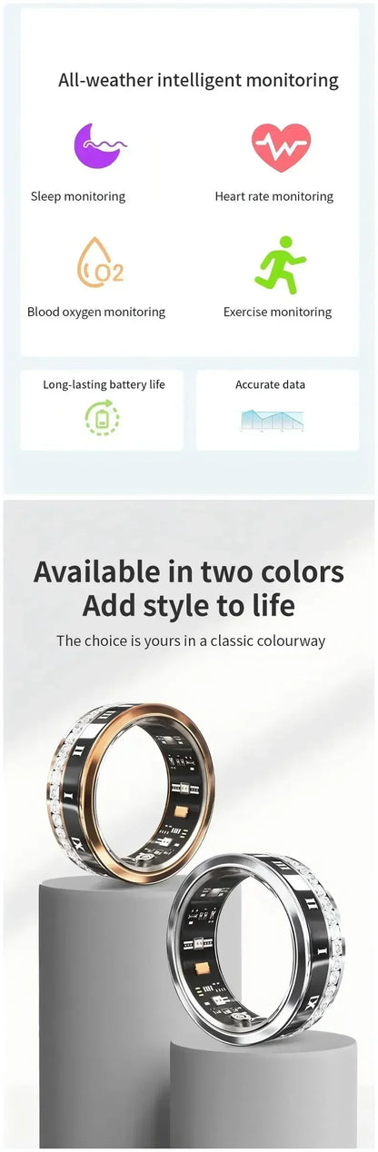 Diamond Smart Ring for Men Women Heart Rate Blood Oxygen Sleep monitoring IP68 Waterproof Sport Modes Ring For Android IOS