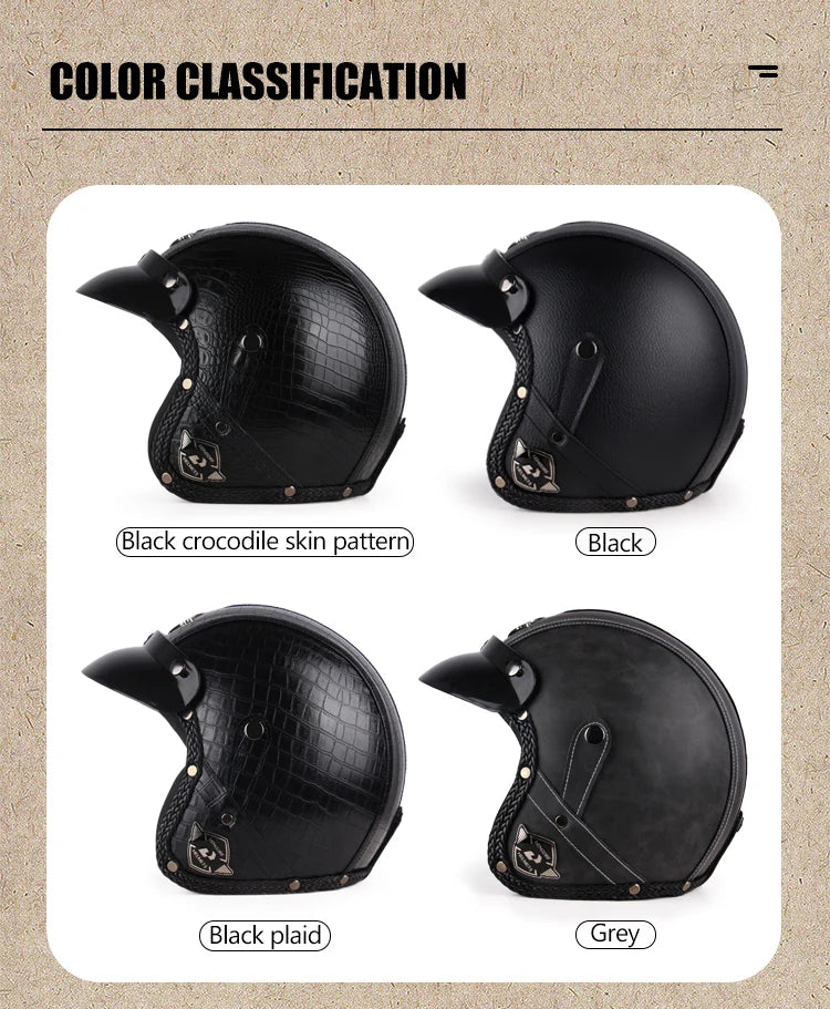 UCHOOSE Retro Motorcycle Helmet PU Leather Open Face 3/4 Chopper Bicycle Helmets Classic Casco Moto Vintage
