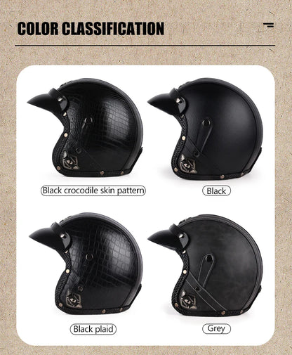 UCHOOSE Retro Motorcycle Helmet PU Leather Open Face 3/4 Chopper Bicycle Helmets Classic Casco Moto Vintage