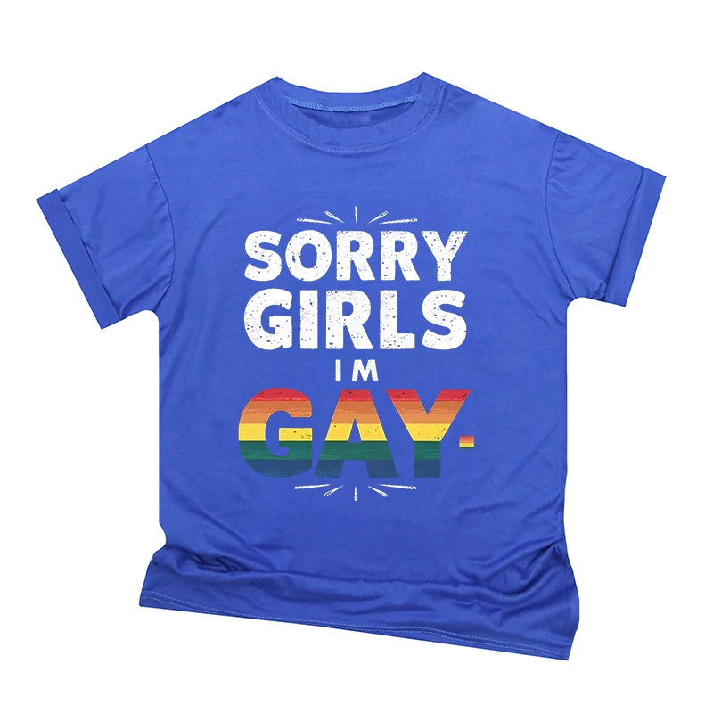 Rainbow Bananas "Sorry Girls I Like Bananas" Print T Shirt Vintage Men Short Sleeve Fun Gay Tees Casual Pride Month LGBTQ Tshirt