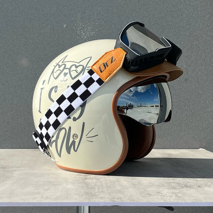 Orz Motorcycle Retro Helmet Men's and Women's Motorcycle Safety Helmet Electric Car Four Seasons 3/4 Half Helmet Scooter