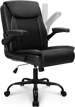 Ergonomic Mid-Back Leather Office Chair with Adjustable Armrests and Wheels for Computer Desk and Gaming