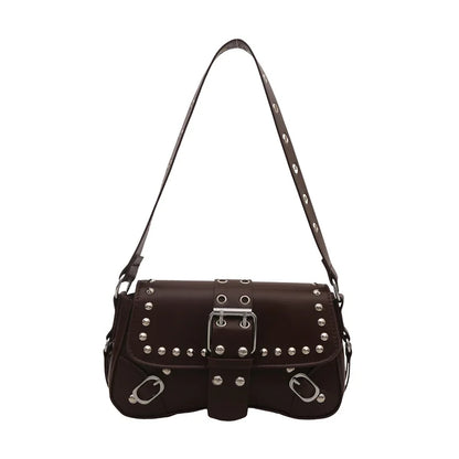Shoulder Bag for Women Pink Underarm Bags PU Leather Crescent Bags with Rivet Small Y2k Purses Trendy Armpit Purse