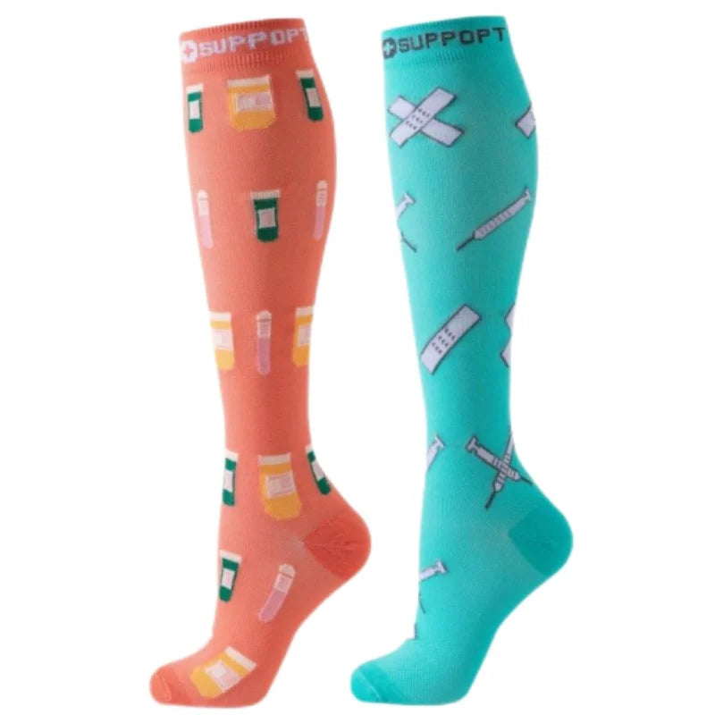 2Pairs New Cat Compression Socks Knee High 20-30 Mmhg Fit Medical Edema Diabetes Varicose Veins Running Compression Sports Socks