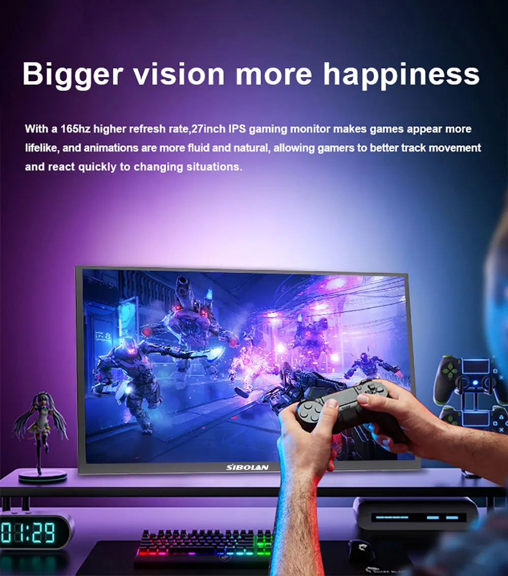 Sibolan 27 inch 2.5K Portable Monitor 165Hz 72% sRGB HDMI USB-C Plug Built-in Mount Laptop Display Extender For Windows Mac