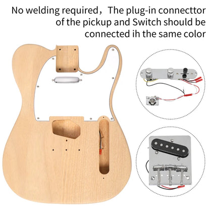 DIY 6 String TL Style Electric Guitar Kits with Mahogany Body, Maple Neck and Accessories