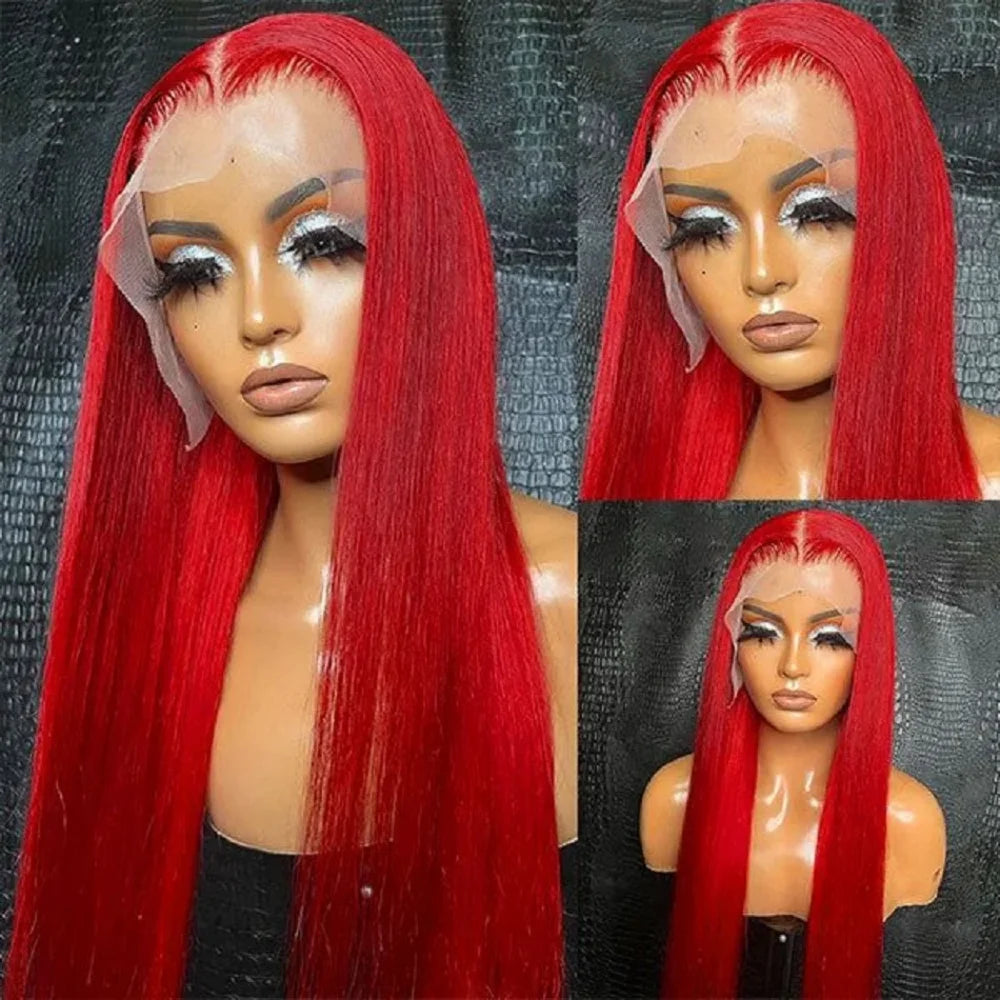 20-40 Inch 13x6 Straight Lace Frontal Wigs Hot Red Front Human Hair Wig Bond Straight Lace Front Human Hair Wigs For Women