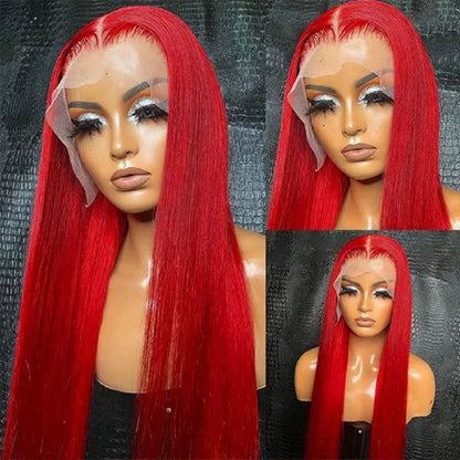 20-40 Inch 13x6 Straight Lace Frontal Wigs Hot Red Front Human Hair Wig Bond Straight Lace Front Human Hair Wigs For Women