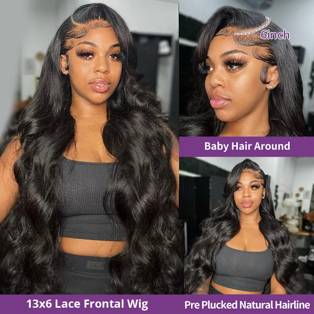 250 Density Body Wave 13x6 HD Transparent Lace Front Human Hair Wig 13x4 Lace Frontal Wigs 30 40 Inch 360 Pre Plucked Lace Wig