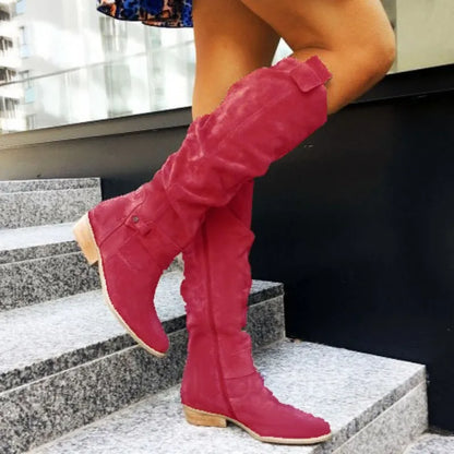 long women's boots Low Heel Side Zip Size 43 Suede Thigh High Women's Boots Retro Woman Booties Autumn Winter Knee High Boots