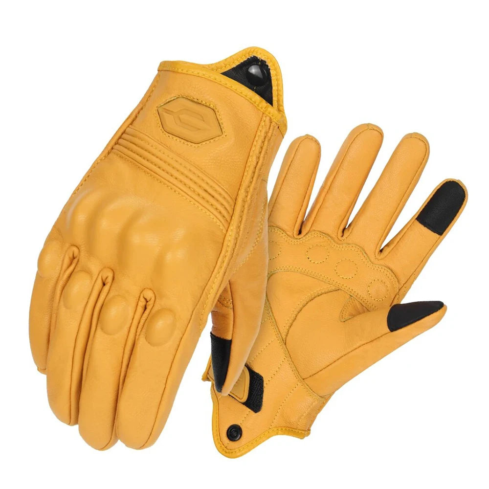 Vintage Leather Motorcycle Gloves Summer Breathable Unisex Biker Gloves With Anti-Slip Ventilation Design Motorbike Ride Glove