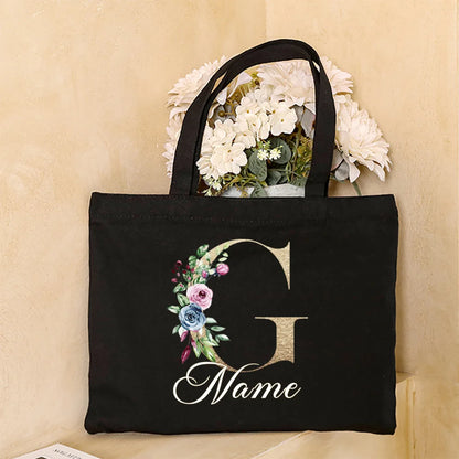 Personalized Initial with Name Tote Bag Women Canvas Shoulder Bags Monogram Shopping Bag Handbags Birthday Wedding Gifts for Her