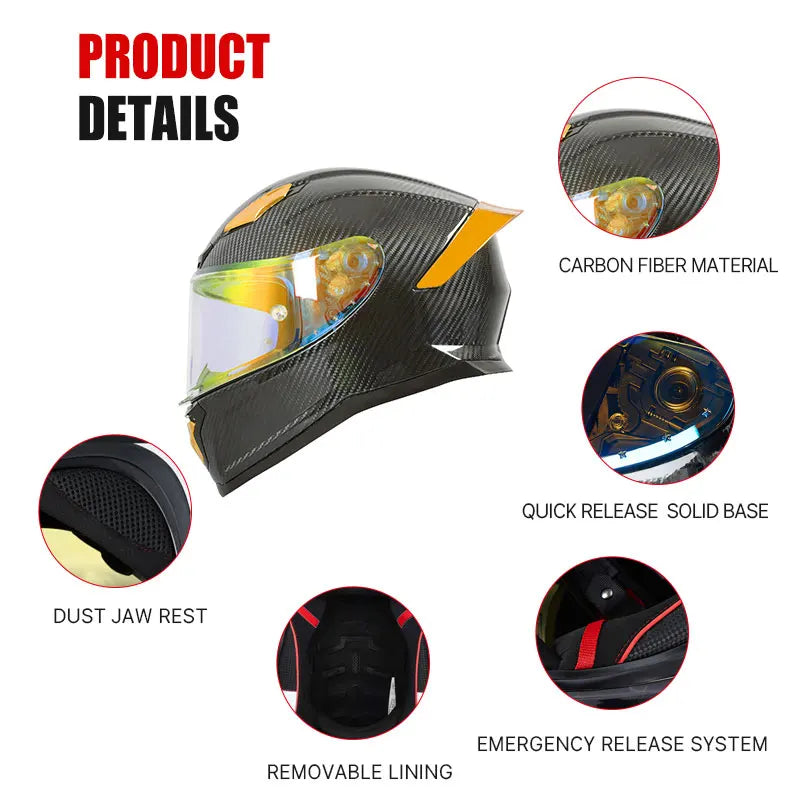 All-New Carbon Hybrid Retro High Quality Full Face Motorcycle Helmet Anti-Fog Visor Stabile Zero Glare Reduce Pressure Points