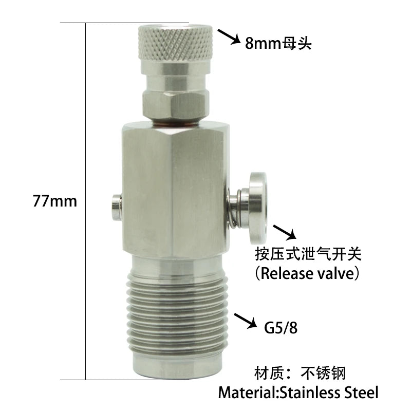 Paintball Mini Model Fill Station Stainless Steel 300Bar Din Valve with Male Nipple Plug or Female Quick Fitting