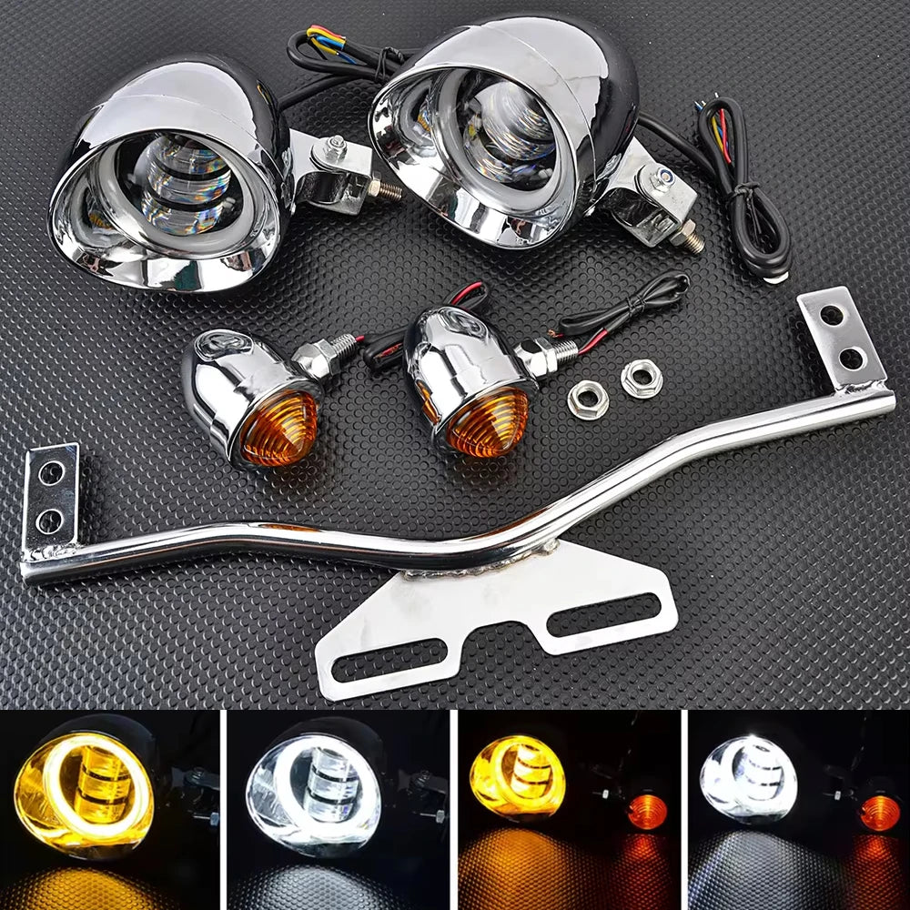 Motorcycle Headlight Spot Fog Light Turn Signal Light Bar Bracket For Honda VT VTX Shadow For Harley Kawasaki Suzuki Cruisers