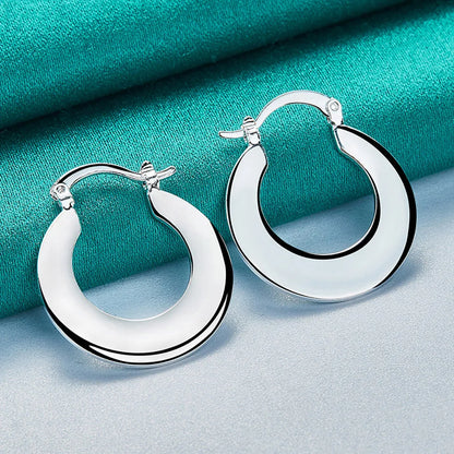 URMYLADY 925 Sterling Silver Smooth Flat Round Earrings For Women Wedding Party Fashion Charm Jewelry