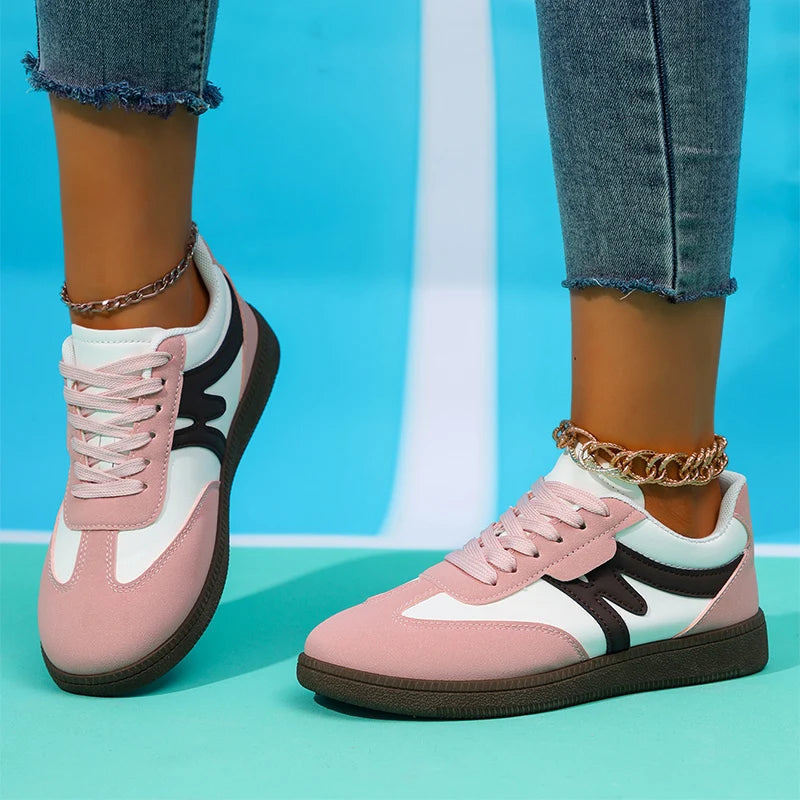 Comfort Flat Heel Non Slip Sneakers Women 2025 Autumn Mix Color Lace Up Sports Shoes Woman's Breathable Soft Sole Running Shoes